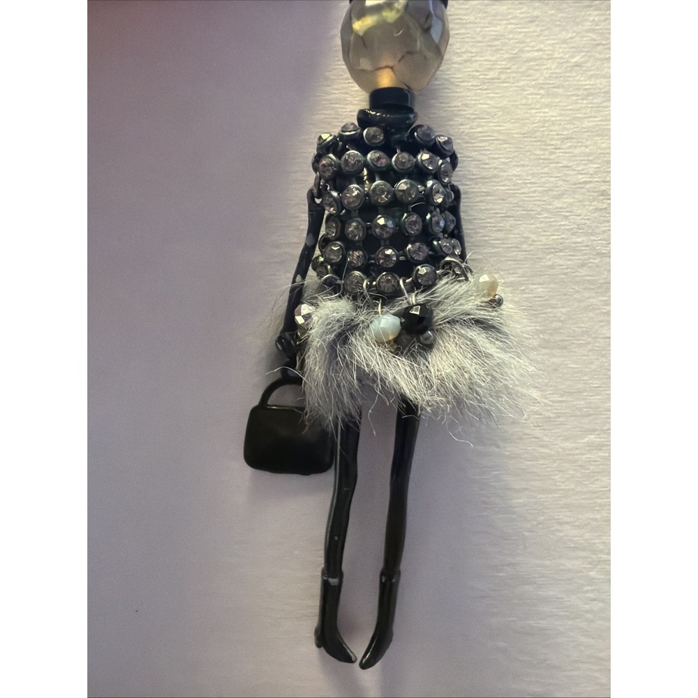 Vintage Y2K Paris black Crystal Mesh real fur skirt Diva Doll  Necklace rare - Picture 4 of 5